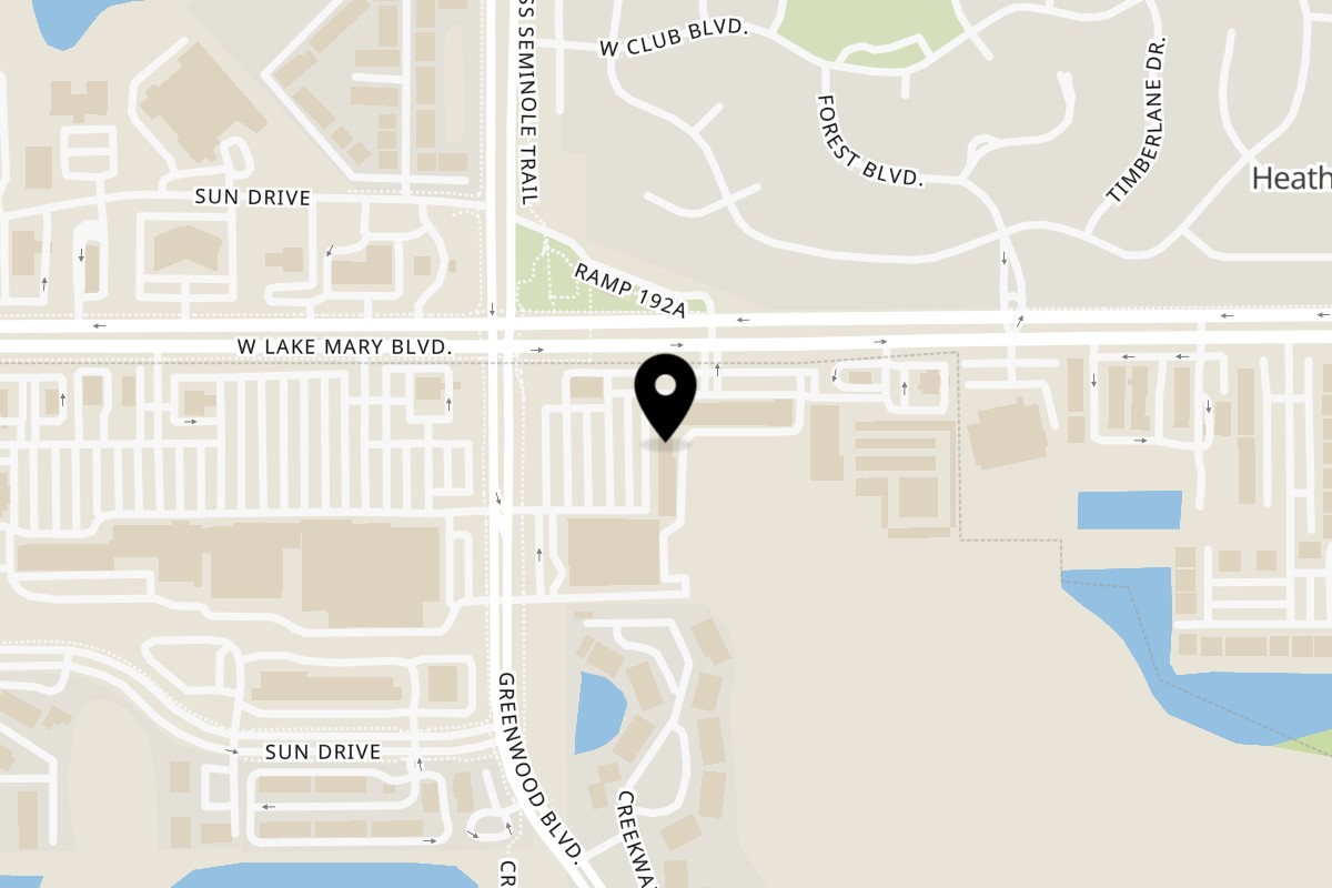 Map showing the location of Pisco Peruvian Gastrobar Lake Mary on 3801 W Lake Mary Blvd #155 in Lake Mary